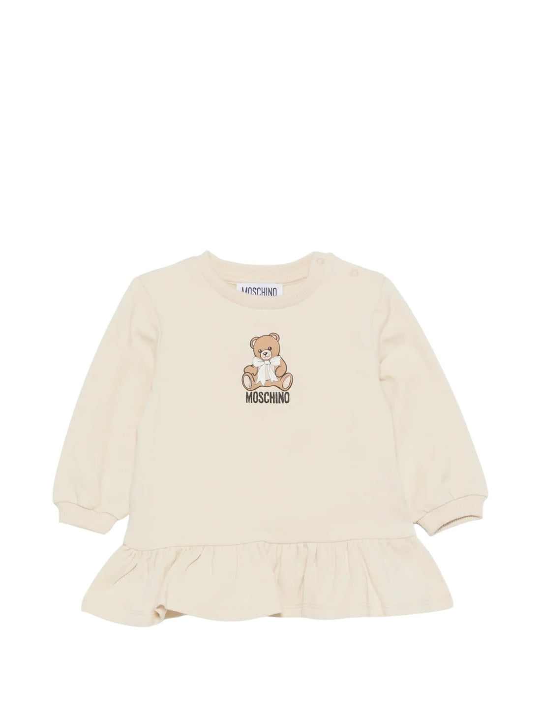 Moschino abito neonata in cotone felpato con orsetto beige
