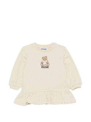 Moschino abito neonata in cotone felpato con orsetto beige MBV0BKLDA18 20404 MOSCHINO 