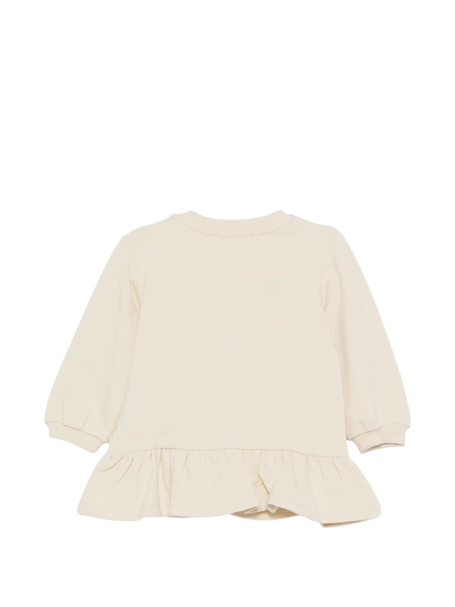 Moschino abito neonata in cotone felpato con orsetto beige