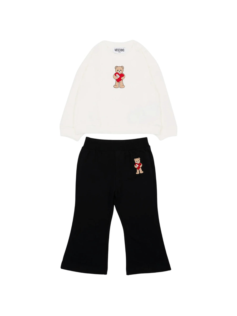 Moschino completo sportivo neonata felpa e pantaloni flare con orsetto panna nero