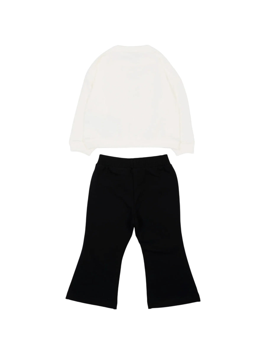 Moschino completo sportivo neonata felpa e pantaloni flare con orsetto panna nero