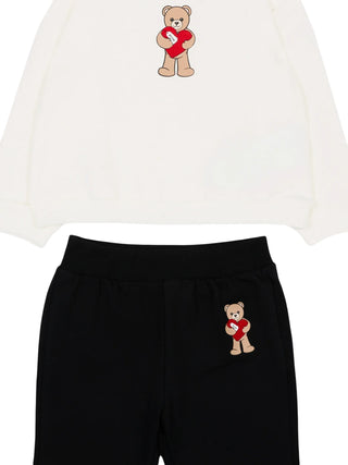 Moschino completo sportivo neonata felpa e pantaloni flare con orsetto panna nero MDK03GLDA63 83933 MOSCHINO