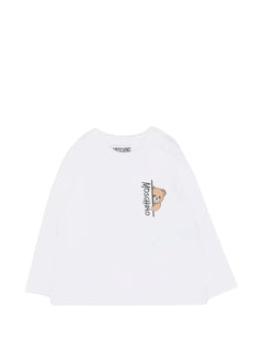 Moschino T-shirt unisex neonato manica lunga con orsetto bianco
