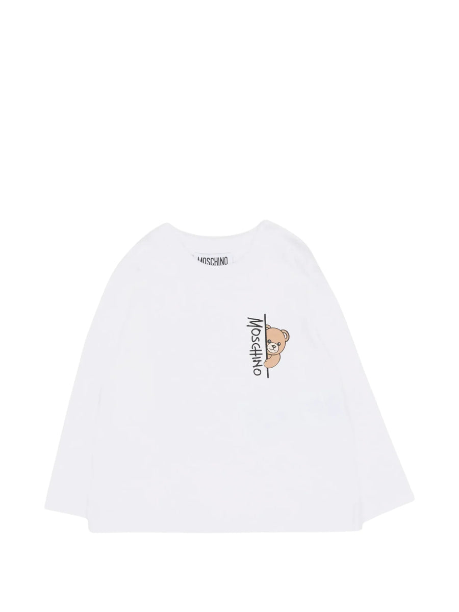 Moschino T-shirt unisex neonato manica lunga con orsetto bianco