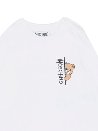 Moschino T-shirt unisex neonato manica lunga con orsetto bianco MNO014LAA58 10101 MOSCHINO