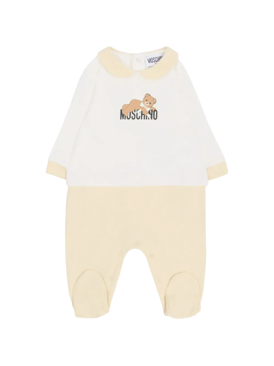 Moschino tutina unisex neonatocon piedini bianco beige