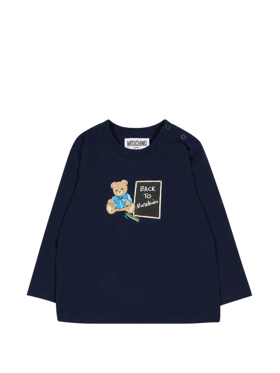 Moschino T-shirt manica lunga con orsetto blu