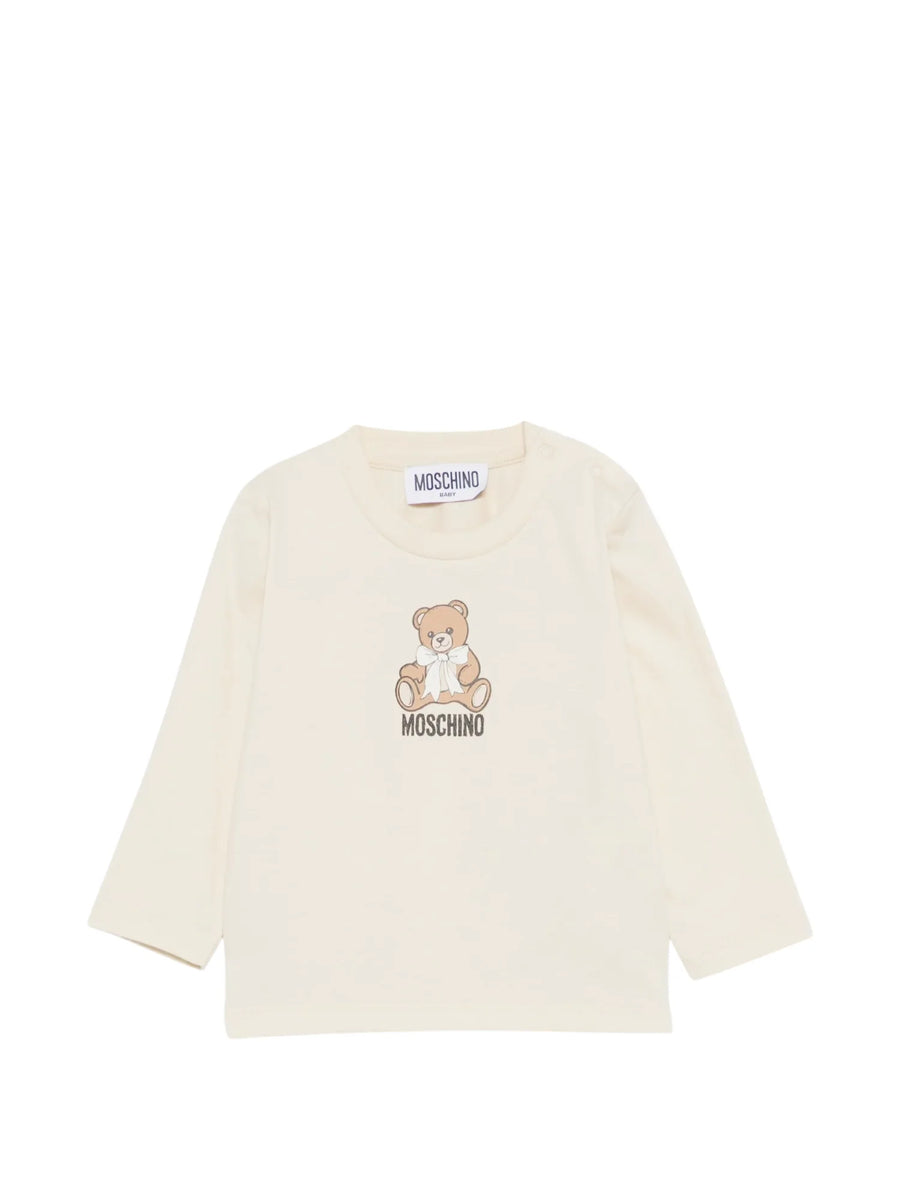 Moschino T-shirt manica lunga unisex neonato con orsetto beige