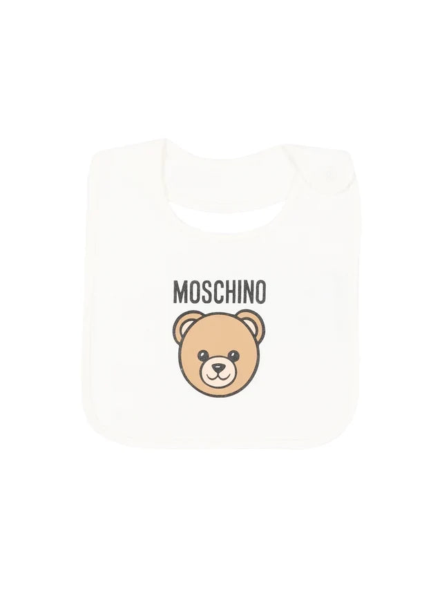 Moschino set unisex neonato cappello e bavetta con orsetto panna