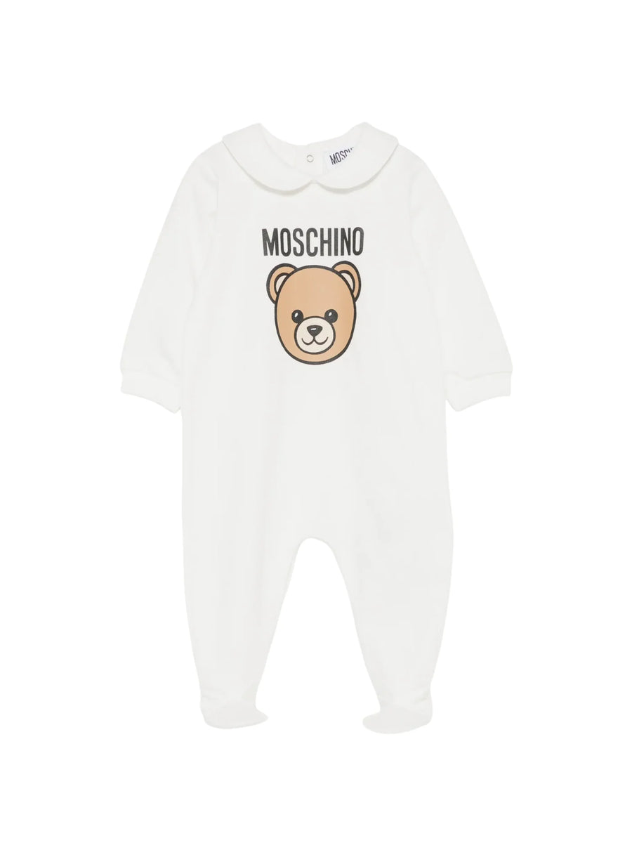 Moschino tutina unisex neonato con piedini stampa orsetto panna