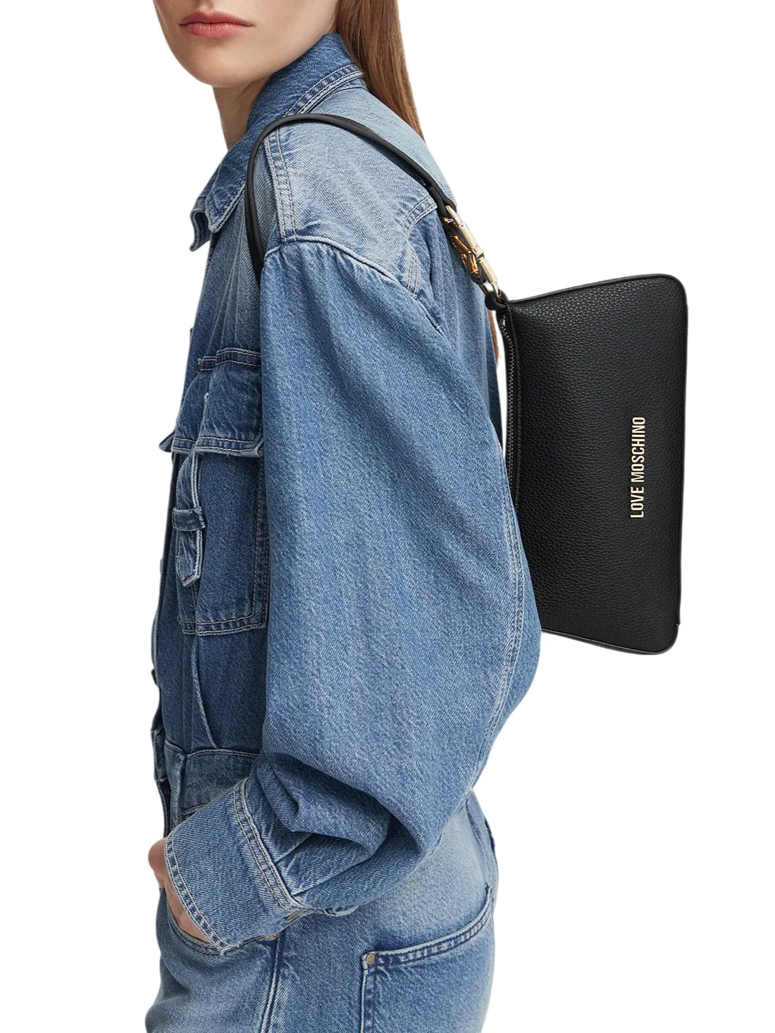 Love Moschino borsa a tracolla in ecopelle martellata nero oro