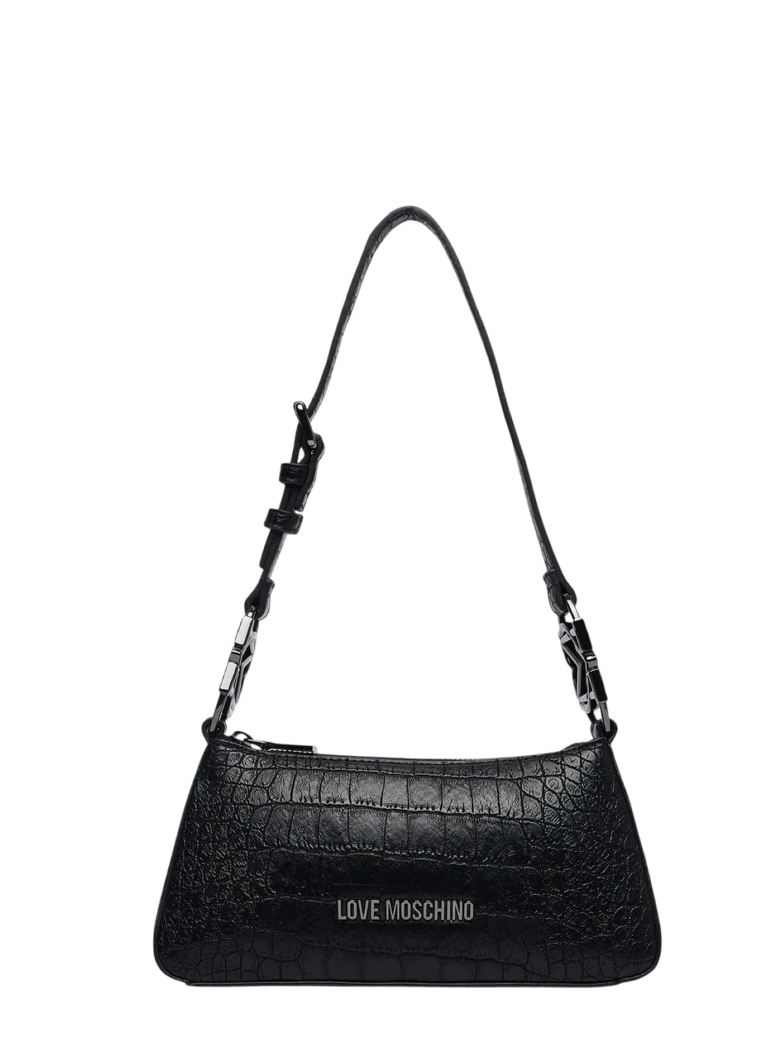 Love Moschino borsa a tracolla in ecopelle effetto coccodrillo nero argento