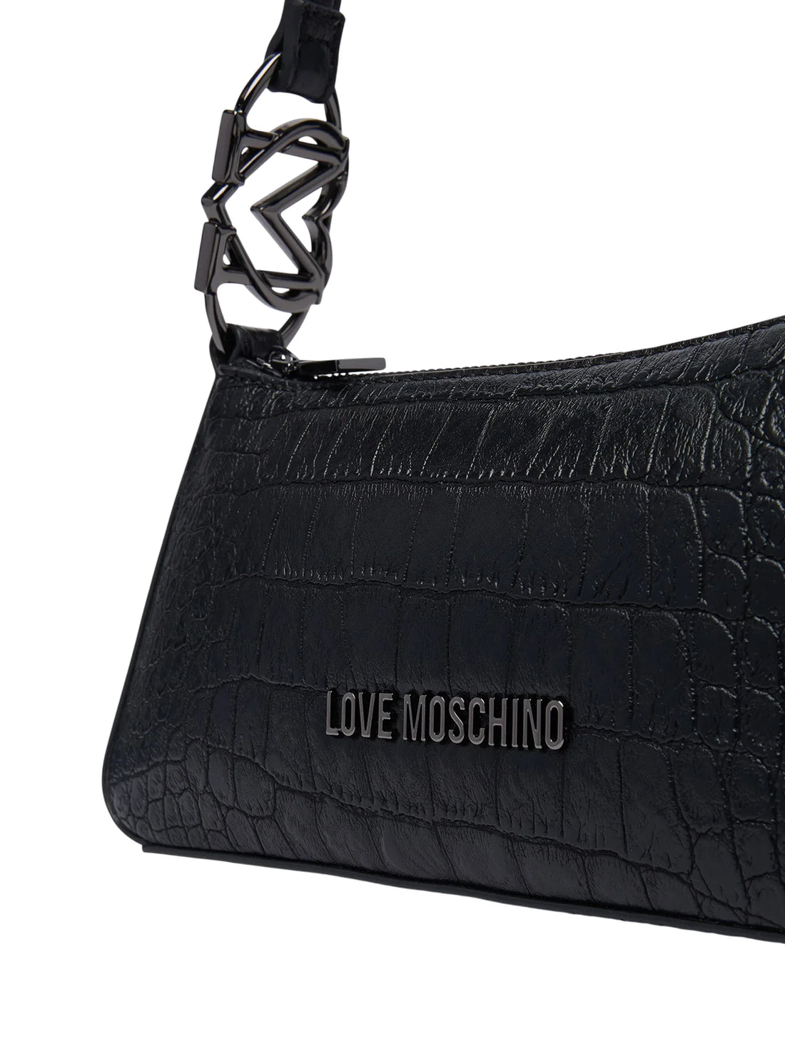 Love Moschino borsa a tracolla in ecopelle effetto coccodrillo nero argento