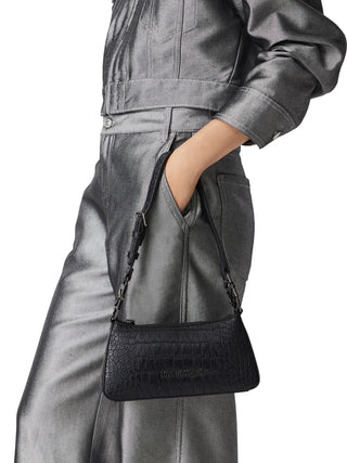 Love Moschino borsa a tracolla in ecopelle effetto coccodrillo nero argento JC4007PP1P-LF0 000 MOSCHINO LOVE