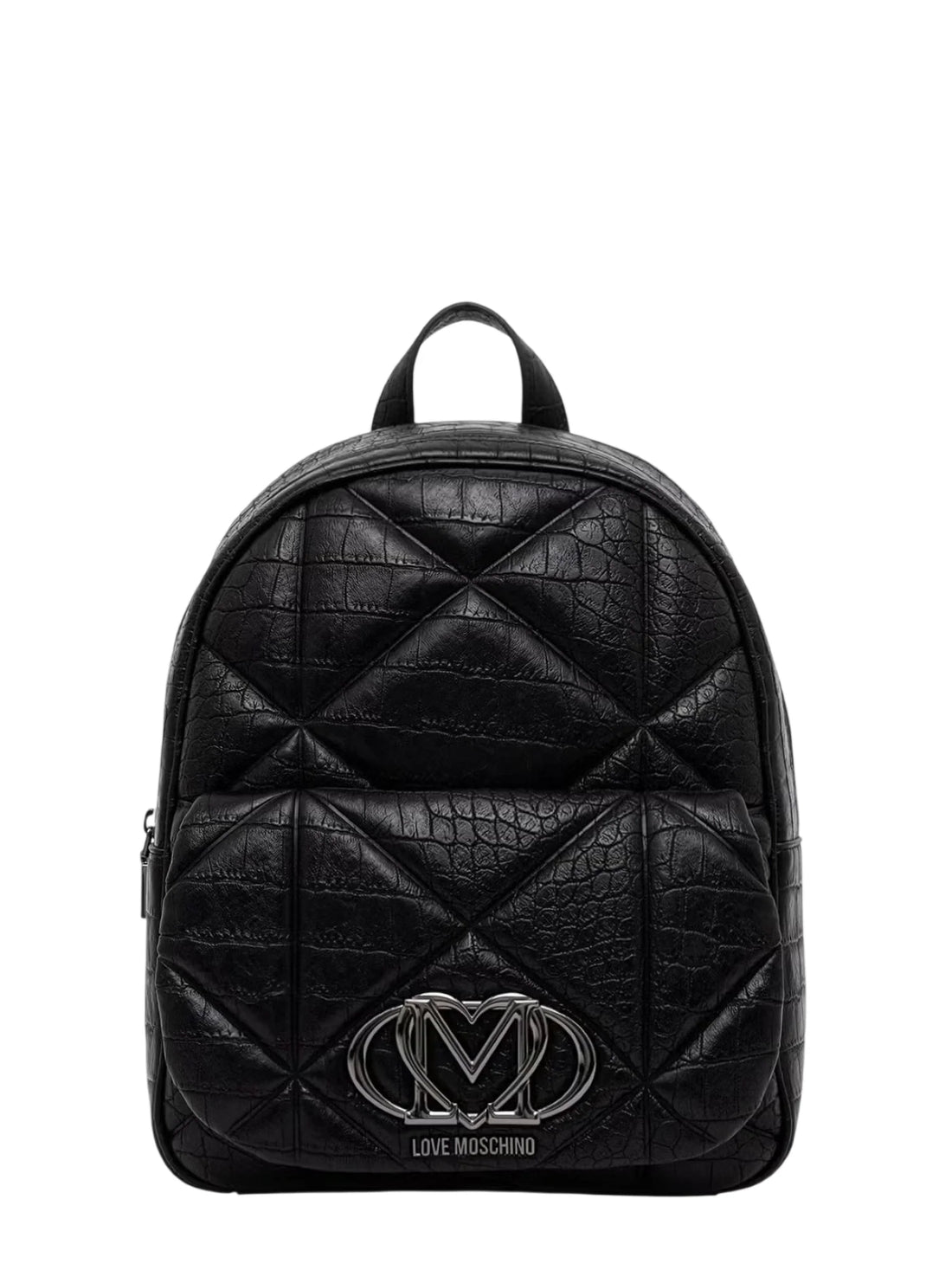 Love Moschino zaino donna in ecopelle cocco con placca logo nero argento