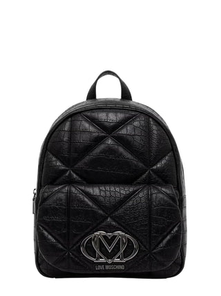 Love Moschino zaino donna in ecopelle cocco con placca logo nero argento JC4037PP1P-LF1 000 MOSCHINO LOVE 