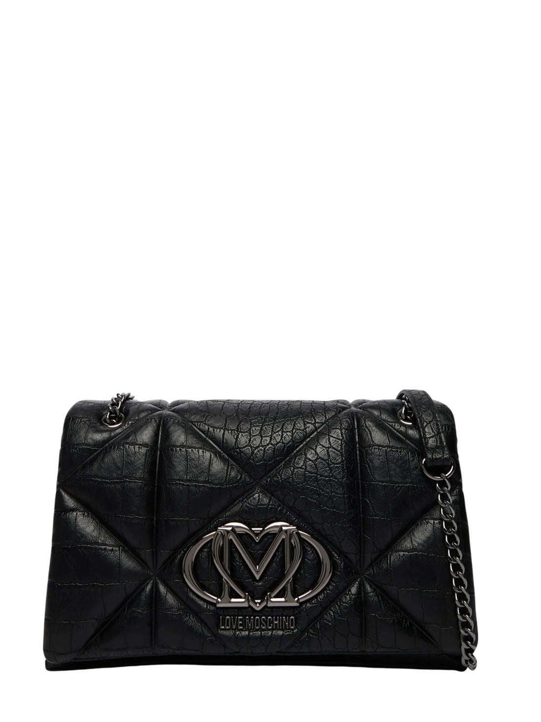 Love Moschino borsa a spalla in ecopelle trapuntata cocco nero argento