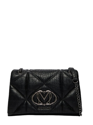 Love Moschino borsa a spalla in ecopelle trapuntata cocco nero argento JC4041PP1P-LF1 000 MOSCHINO LOVE 