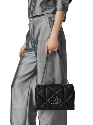 Love Moschino borsa a spalla in ecopelle trapuntata cocco nero argento JC4041PP1P-LF1 000 MOSCHINO LOVE