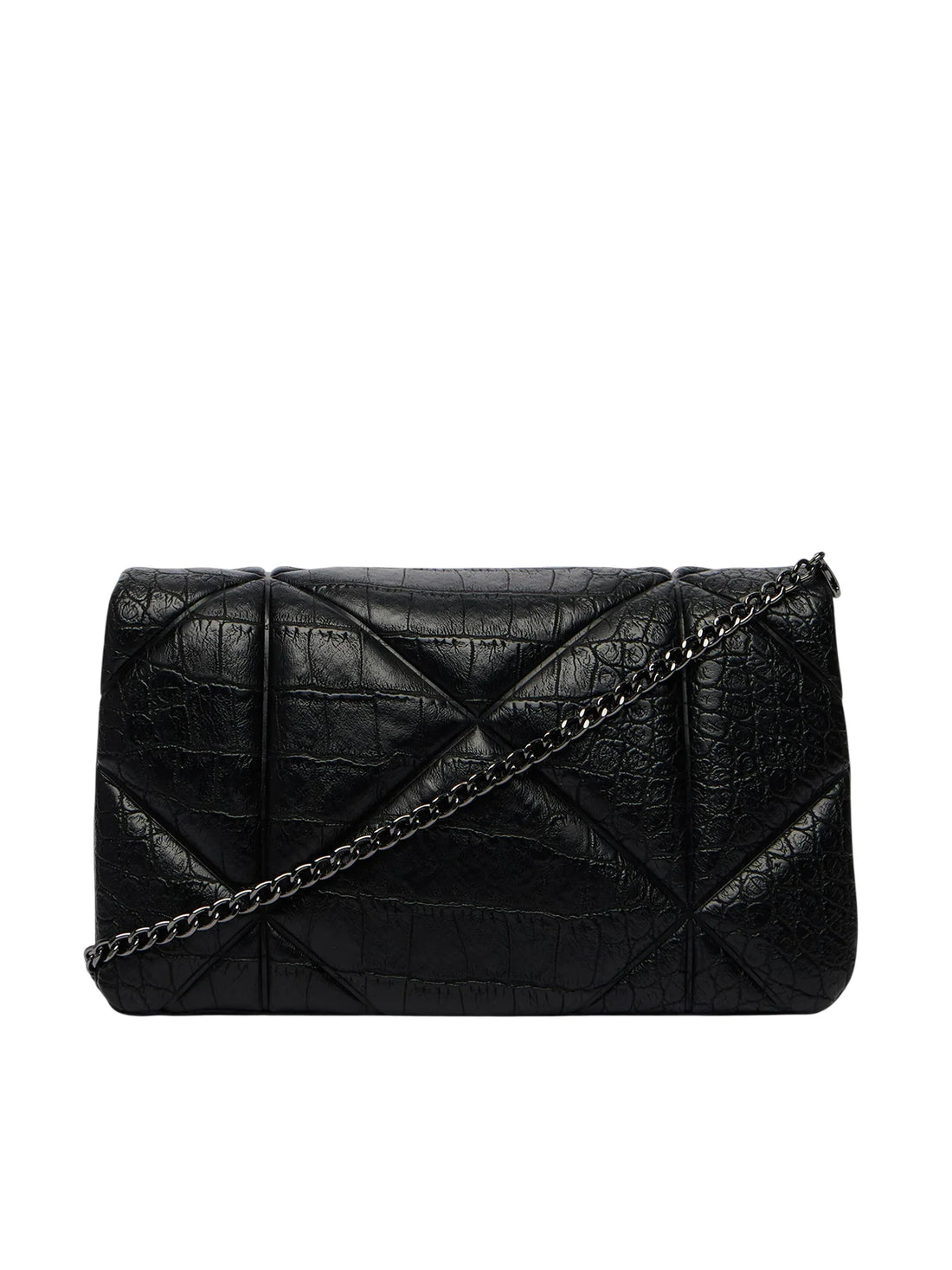 Love Moschino borsa a tracolla in ecopelle trapuntata effetto coccodrillo nero argento