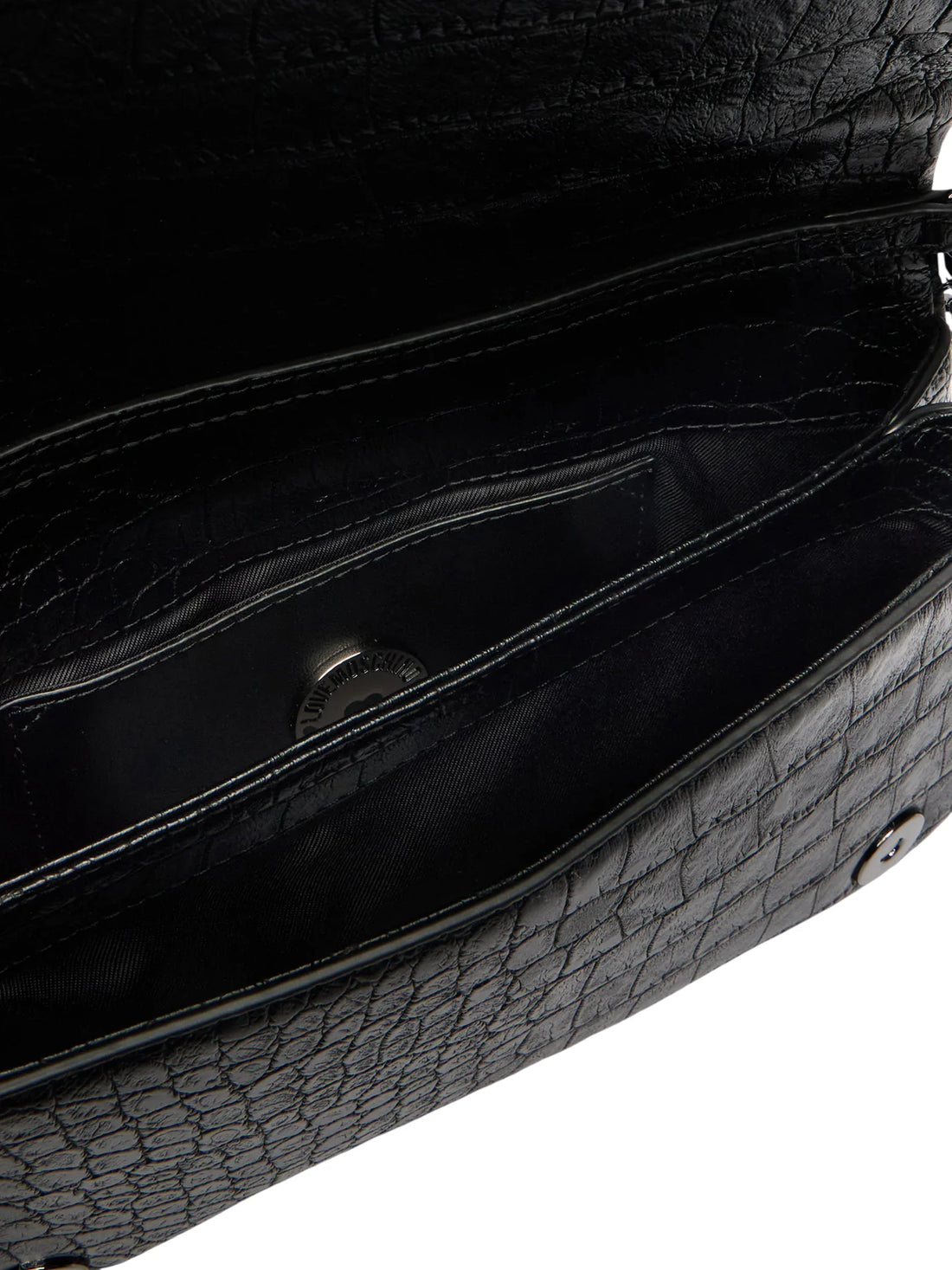 Love Moschino borsa a tracolla in ecopelle trapuntata effetto coccodrillo nero argento