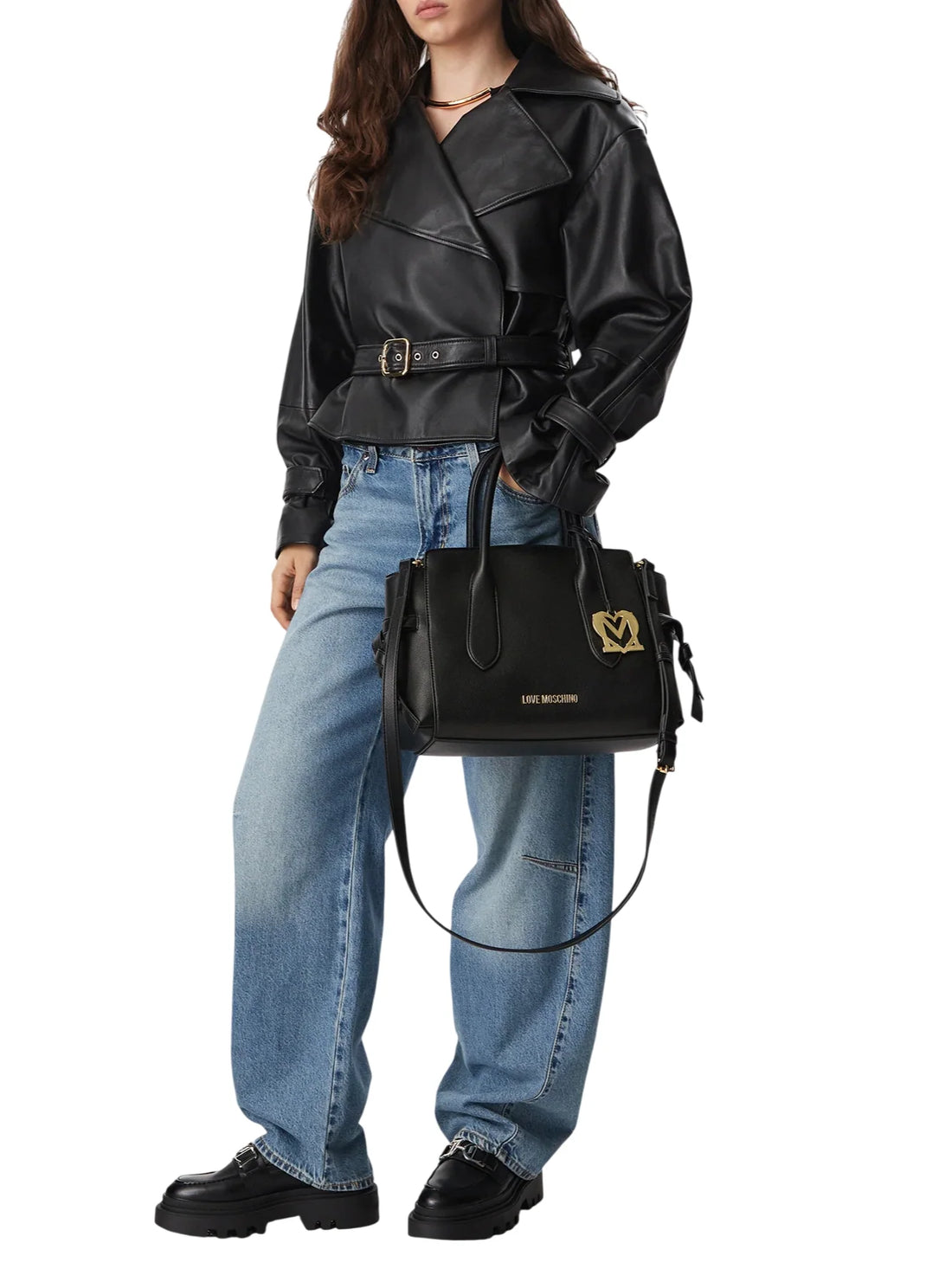 Love Moschino borsa a mano in ecopelle martellata con tracolla nero