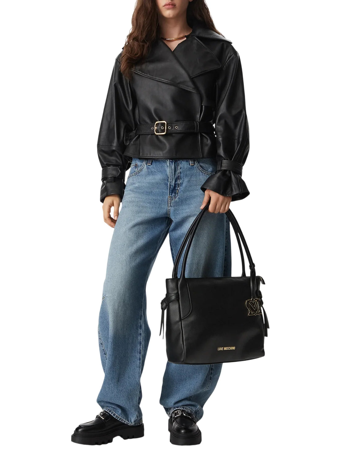 Love Moschino borsa a spalla in ecopelle martellata nero