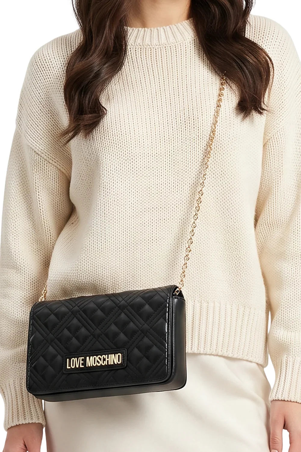 Love Moschino borsa a tracolla donna in ecopelle trapuntata nero oro