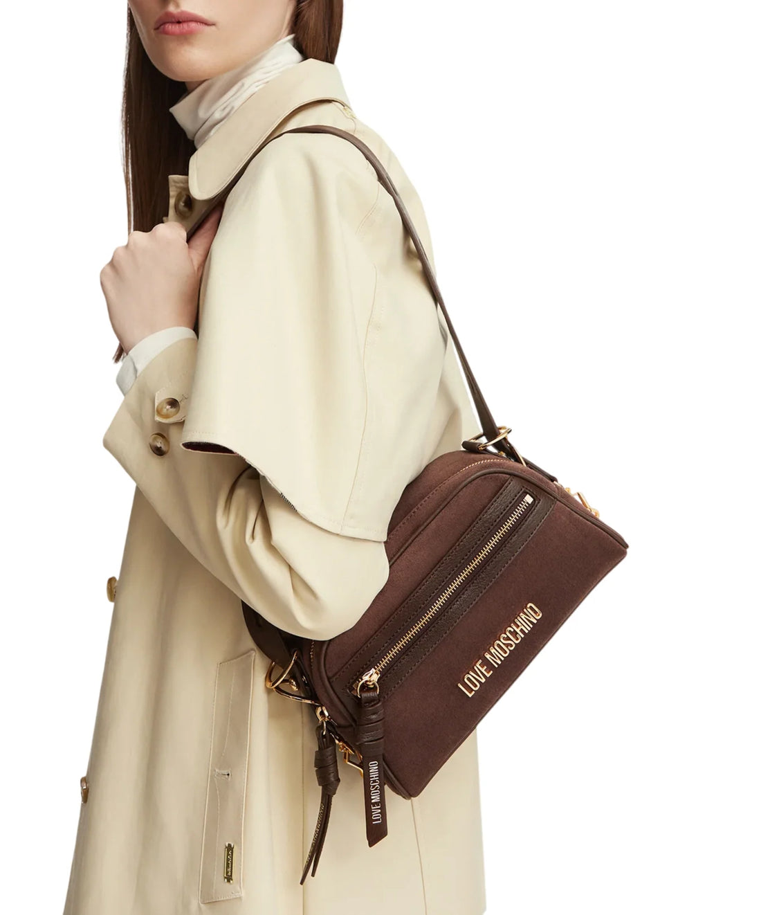 Love Moschino borsa a tracolla donna in velour marrone