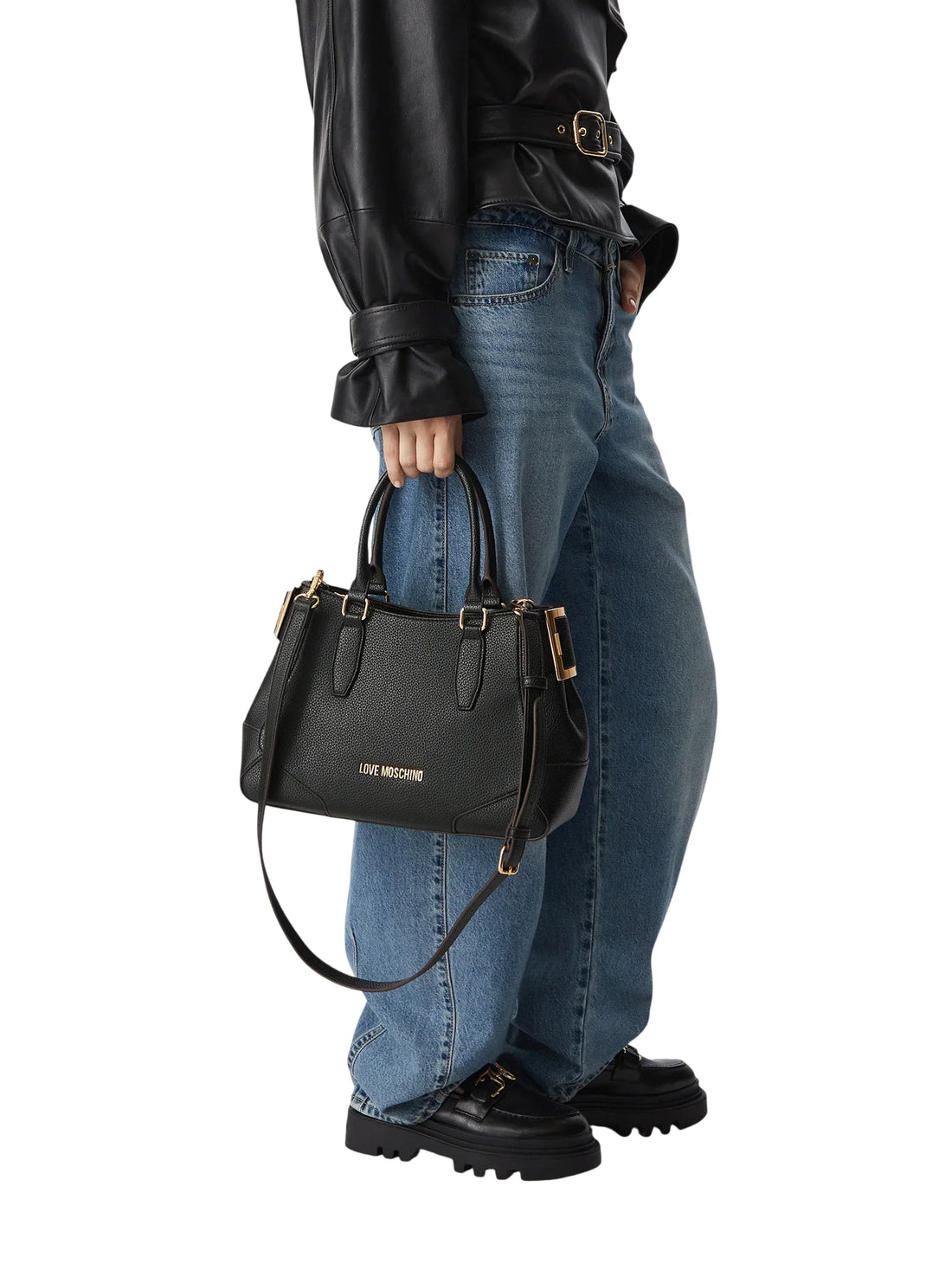 Love Moschino borsa a mano in ecopelle martellata con tracolla nero