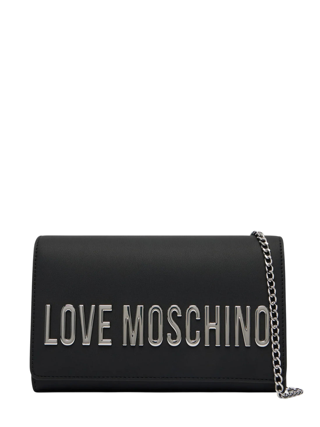 Love Moschino borsa a tracolla in ecopelle con placca logo nero argento