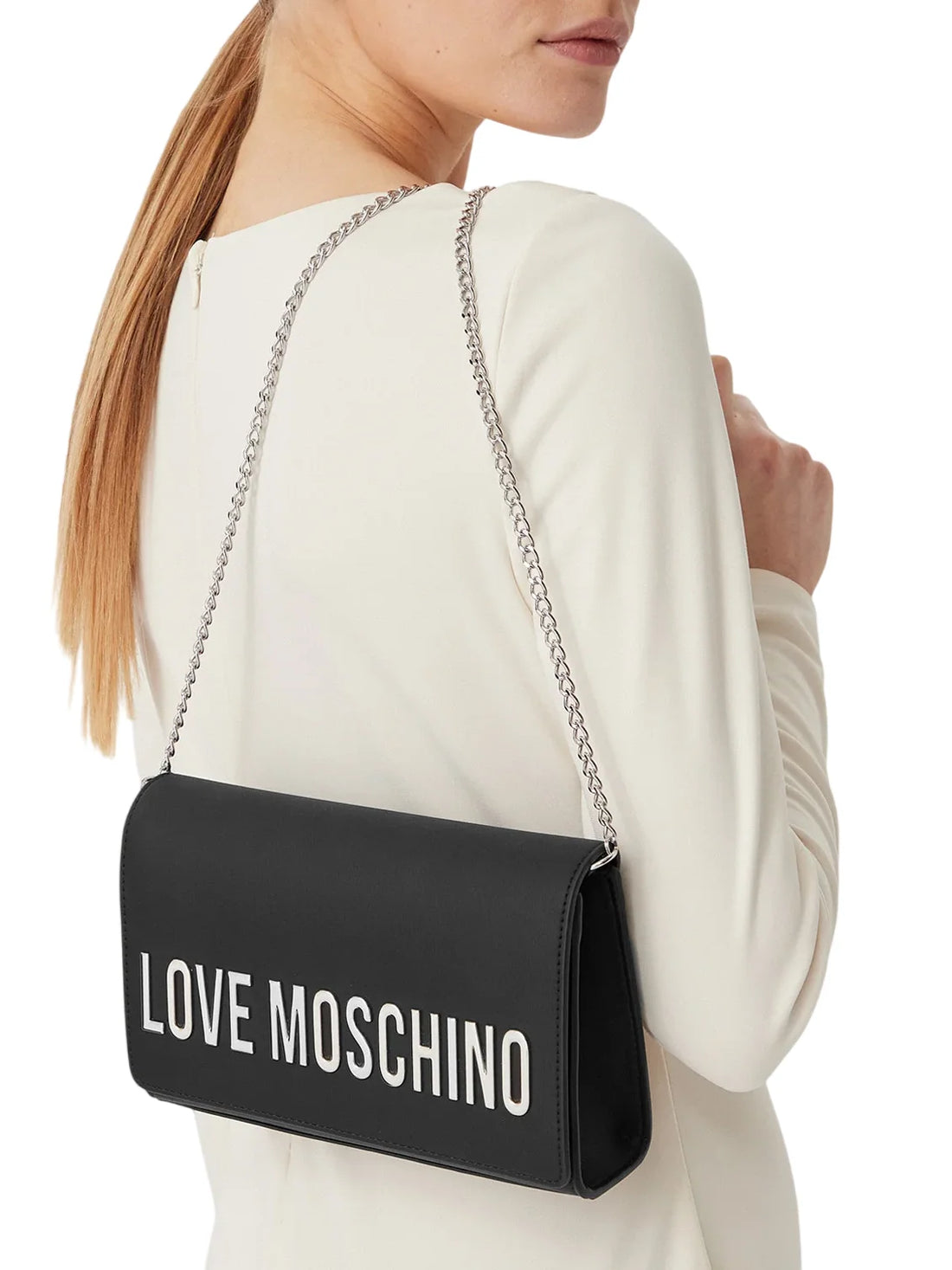 Love Moschino borsa a tracolla in ecopelle con placca logo nero argento