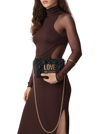 Love Moschino borsa a tracolla donna in pelle con placca logo nero oro JC4131PP1P-L10 00A MOSCHINO LOVE