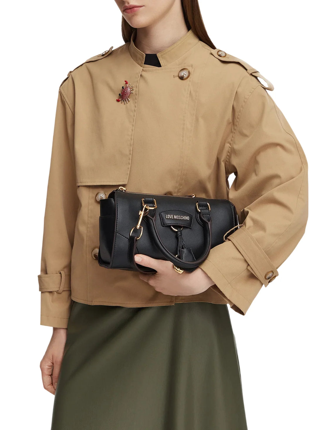 Love Moschino borsa a mano in pelle con charm nero