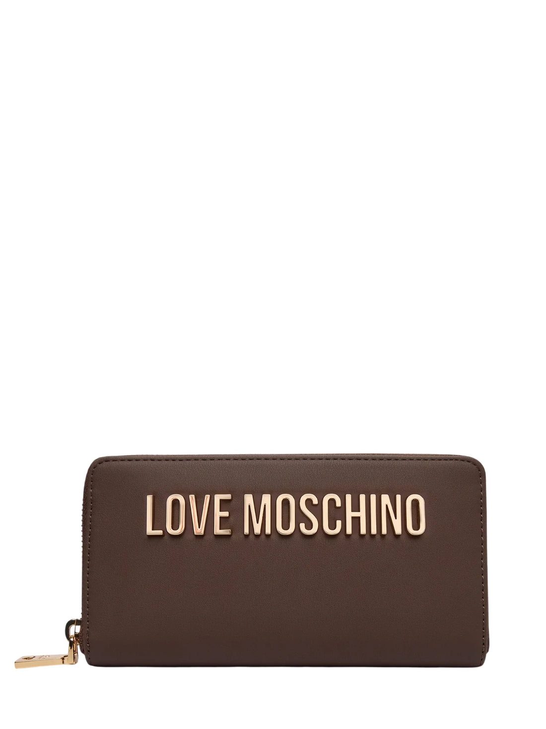 Love Moschino portafogli donna in ecopelle placca logo marrone oro