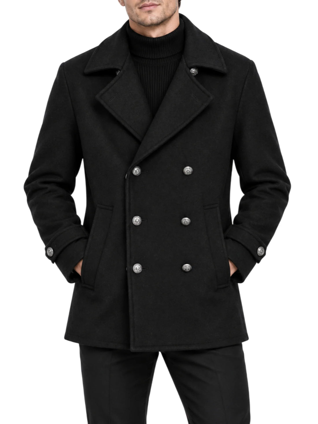 Mulish cappotto doppiopetto uomo in panno misto lana nero