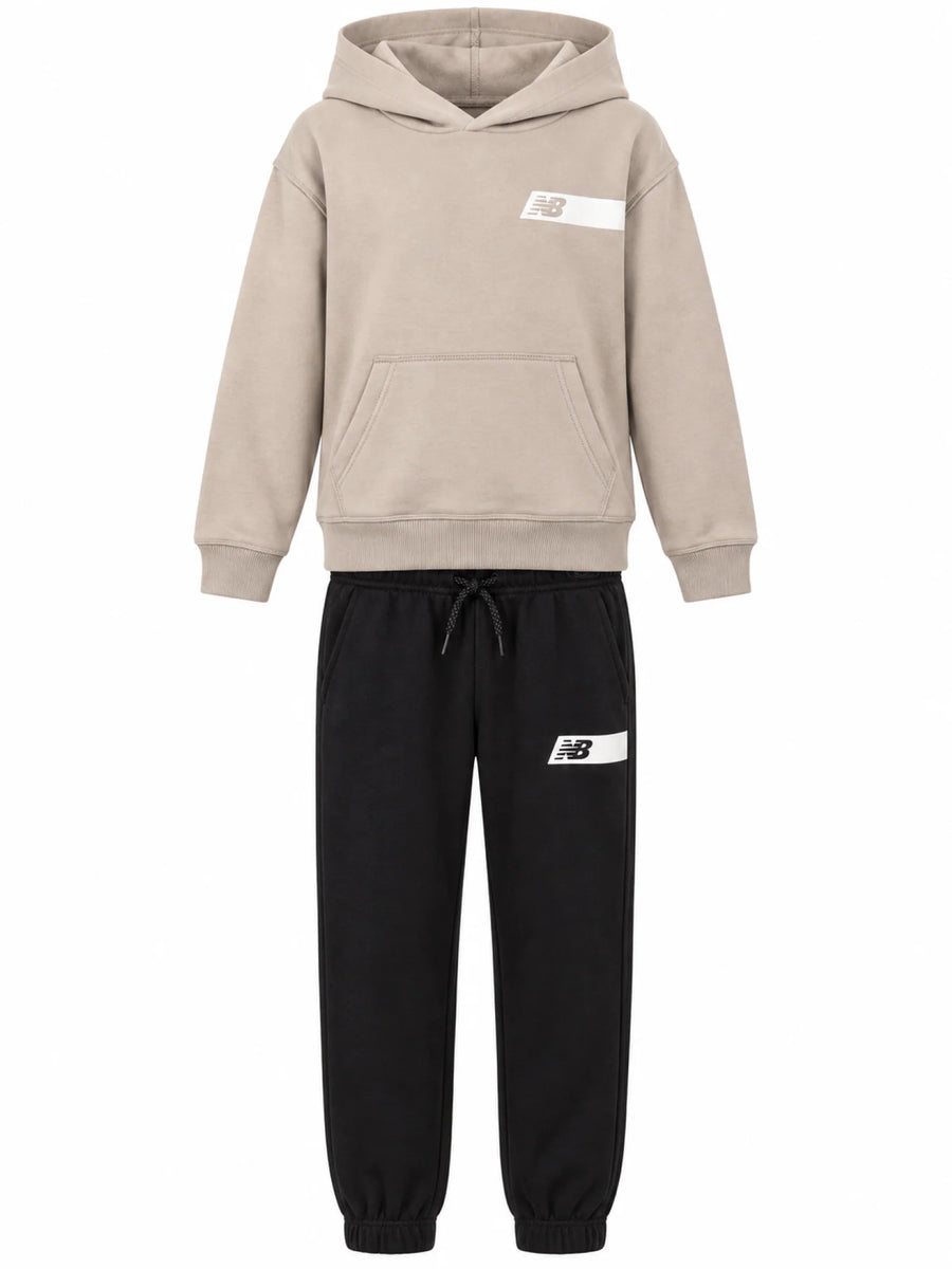New Balance tuta sportiva bambino felpa e pantaloni beige nero LAKB0656 TWF NEW BALANCE 