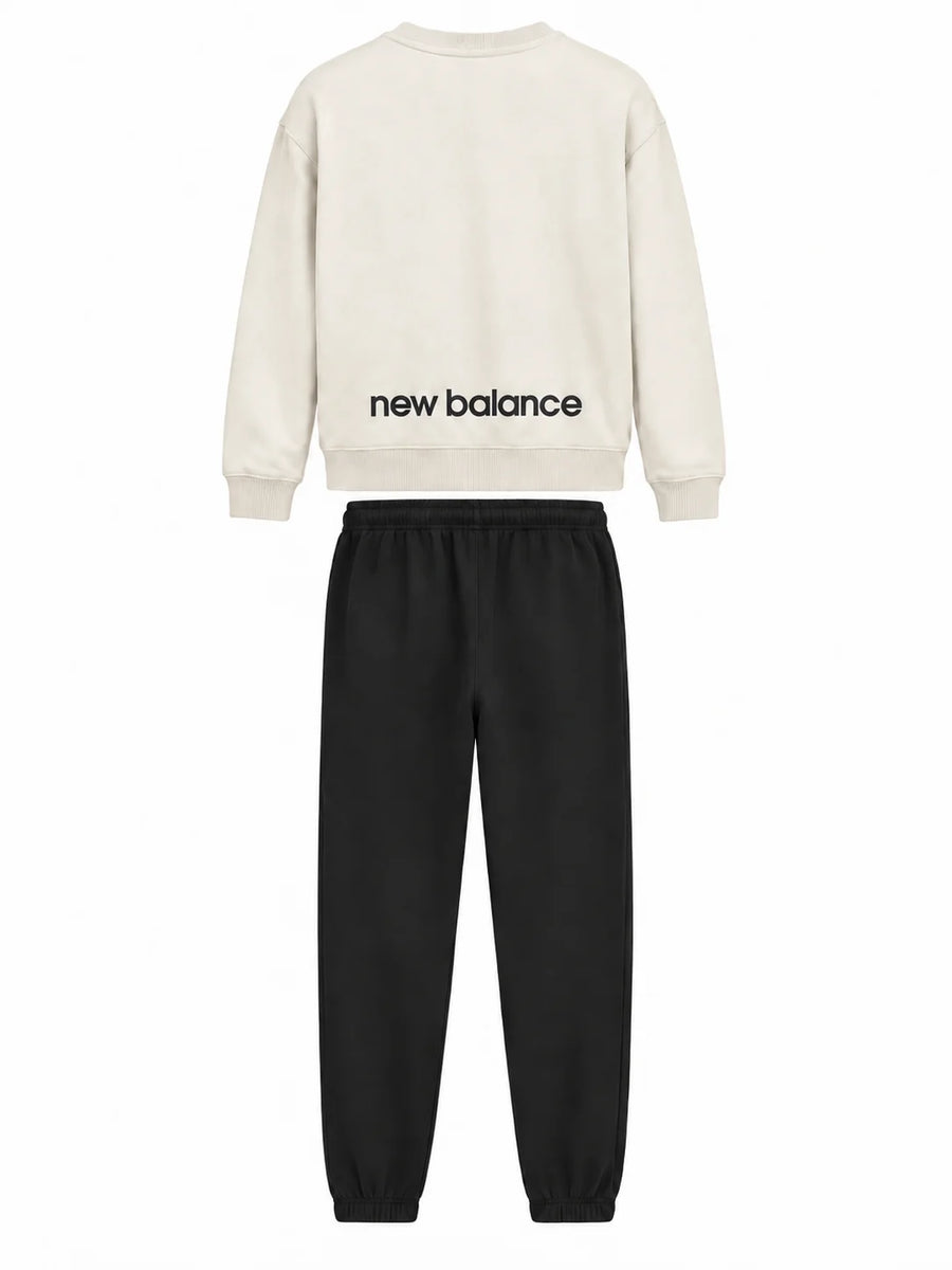 New Balance tuta sportiva bambino felpa e pantalone beige nero LAKG0495 LIN NEW BALANCE