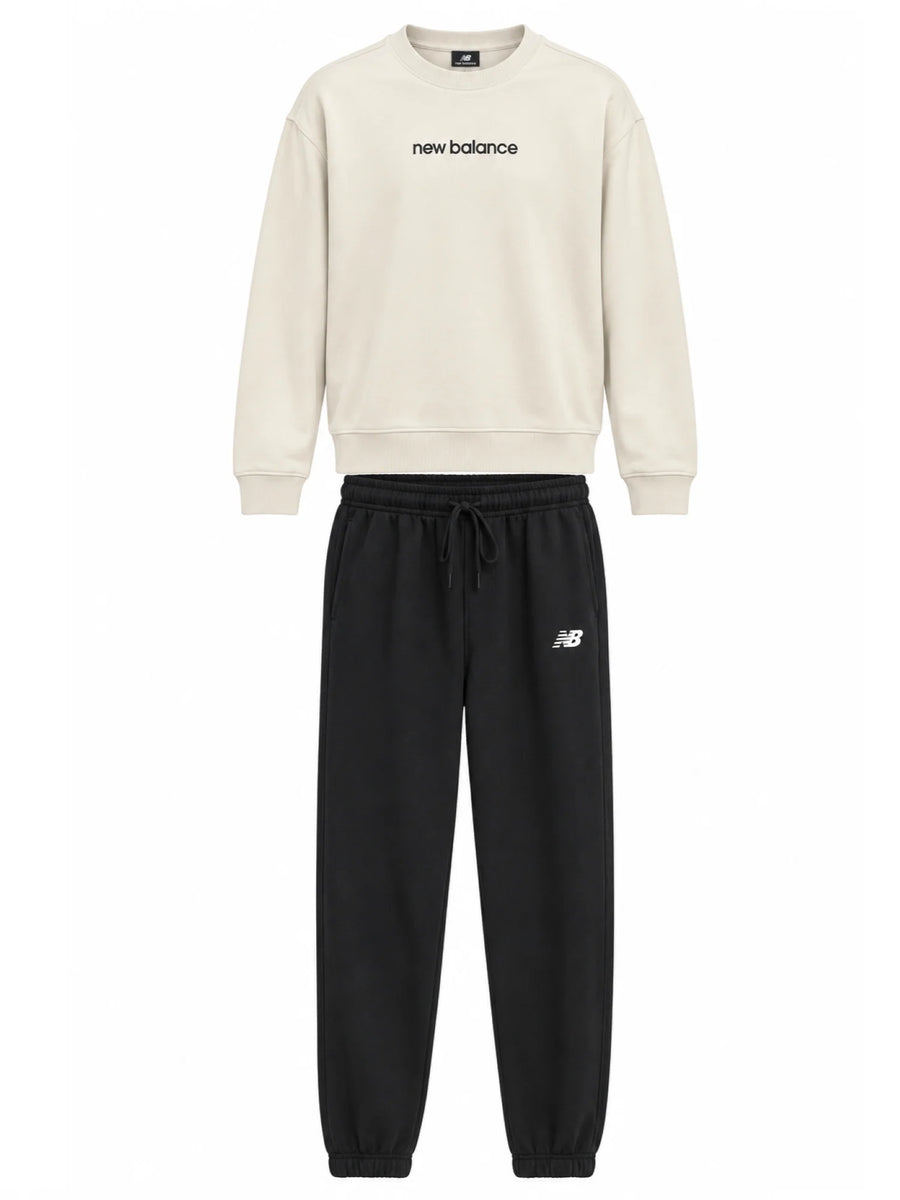 New Balance tuta sportiva bambino felpa e pantalone beige nero LAKG0495 LIN NEW BALANCE 