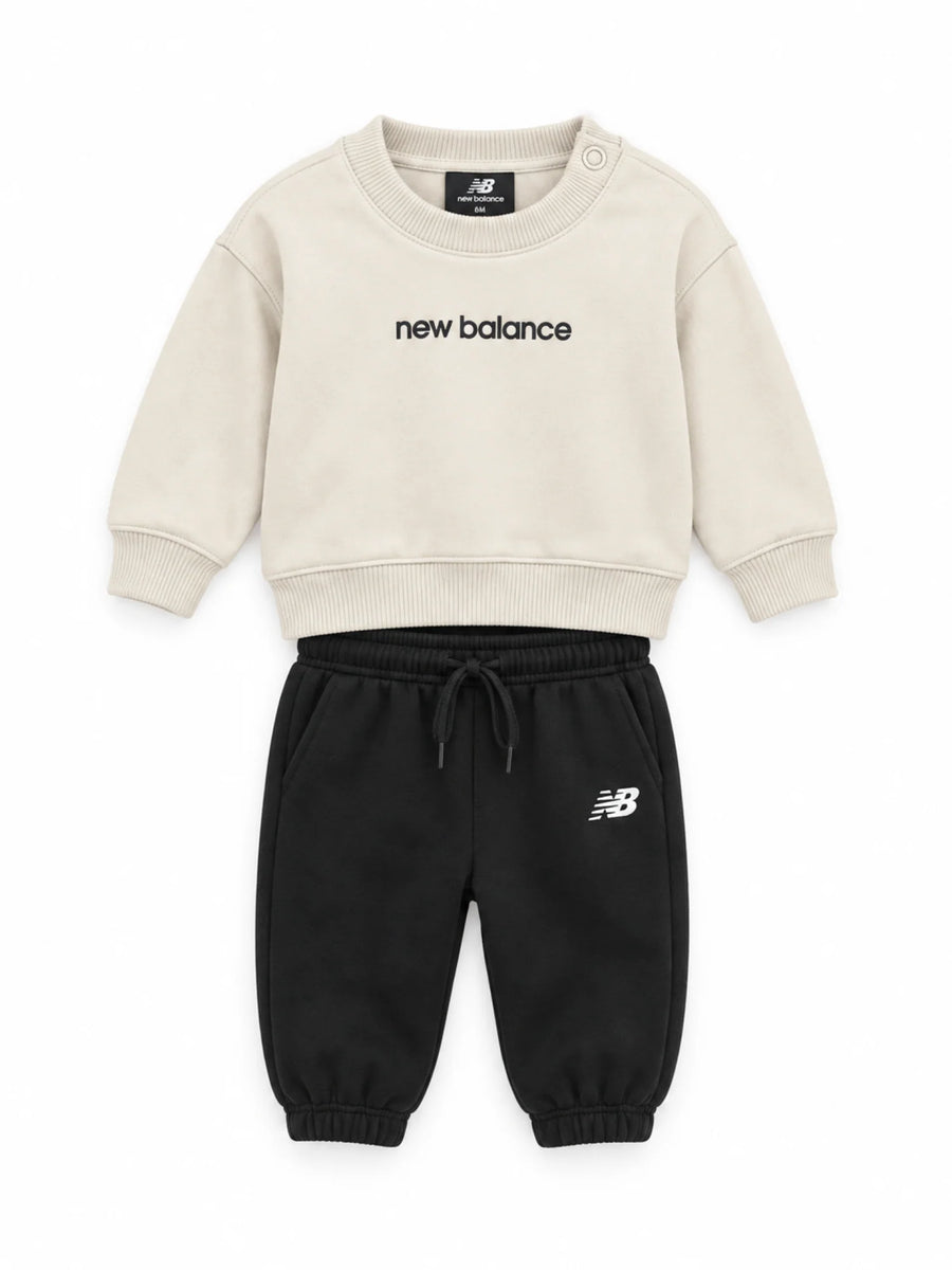 New Balance tuta sportiva neonato felpa e pantaloni beige nero LAKG0497L LIN NEW BALANCE 