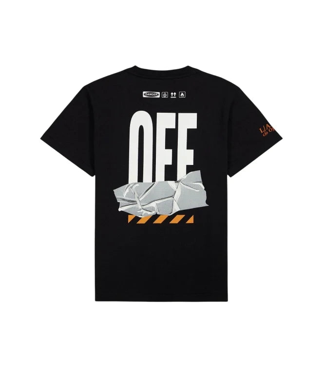 Off White T-shirt bambino manica corta con stampe logate nero