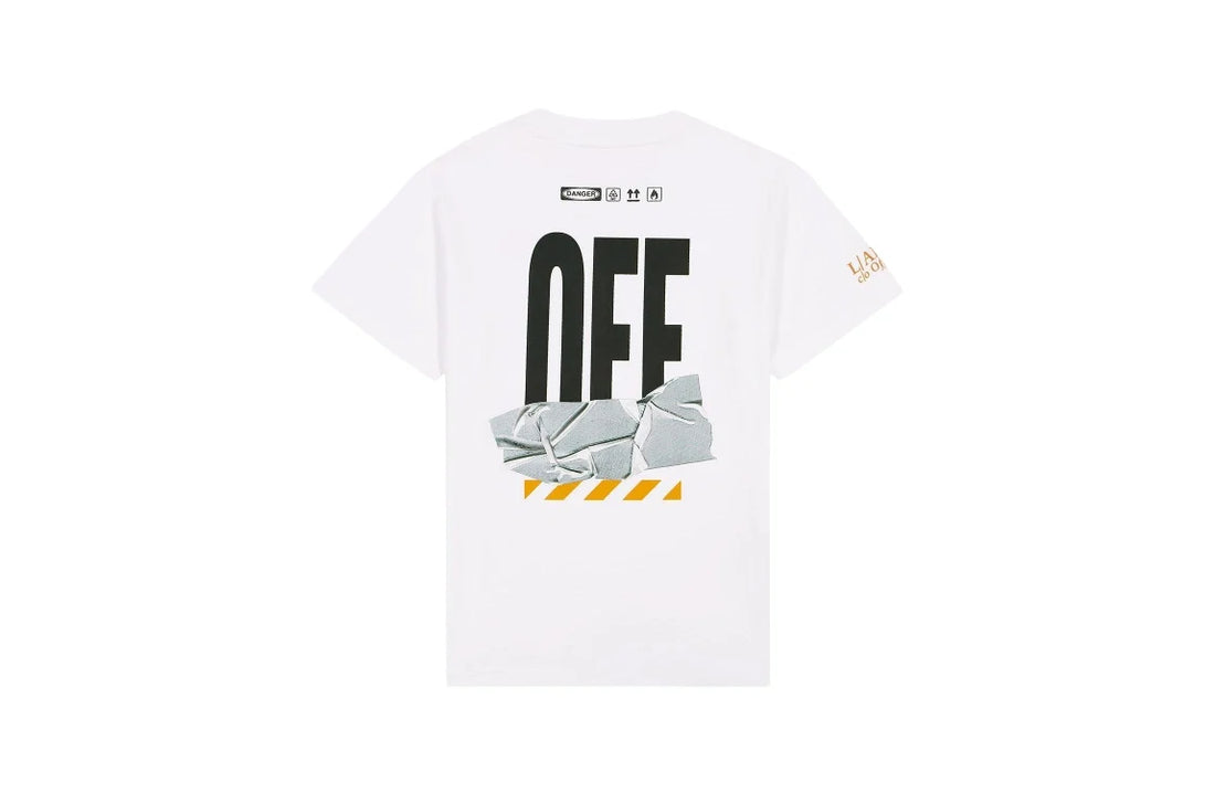 Off White T-shirt bambino manica corta con stampe logate bianco