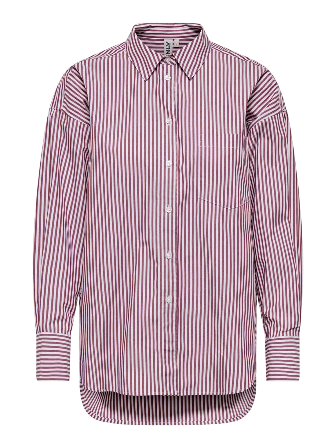 Only camicia donna manica lunga in cotone a righe borgogna bianco