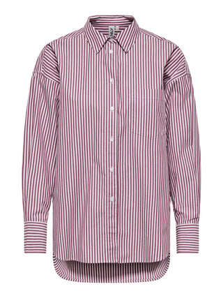 Only camicia donna manica lunga in cotone a righe borgogna bianco 15381158 FIG-CLOUD DANCER ONLY 