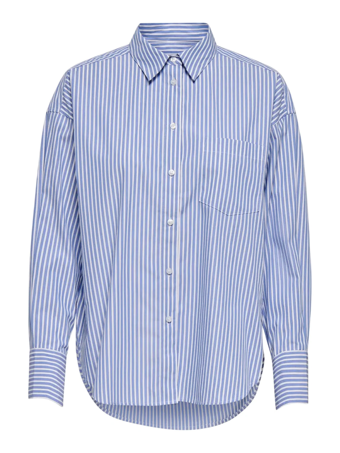 Only camicia donna manica lunga in cotone a righe celeste bianco