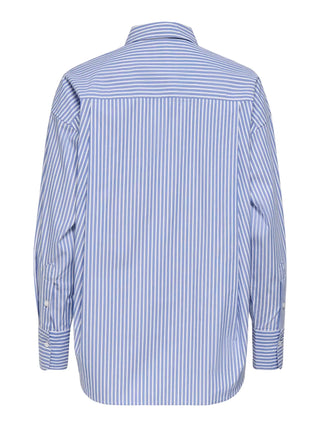 Only camicia donna manica lunga in cotone a righe celeste bianco 15381158 SERENITY-CLOUD DANCER ONLY