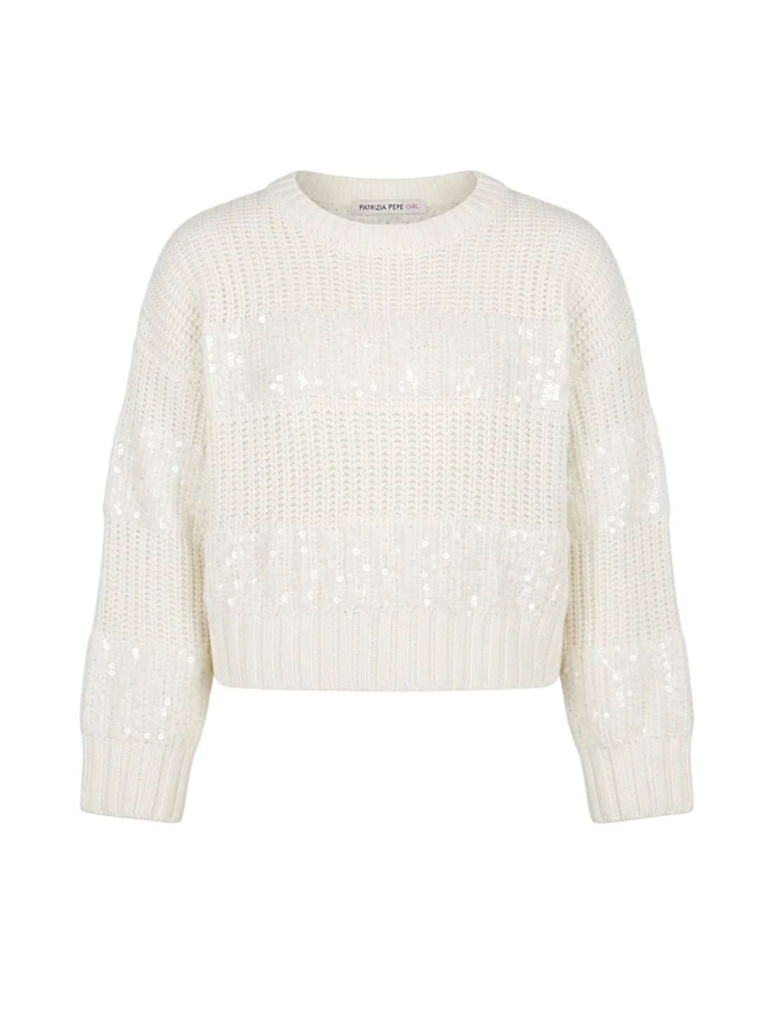 Patrizia Pepe maglia bambina misto lana con paillettes bianco latte