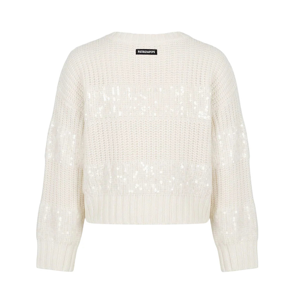 Patrizia Pepe maglia bambina misto lana con paillettes bianco latte
