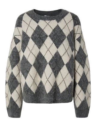 pcalva loose oneck check knit 17169184 DARK GREY MEL CHECKS PIECES