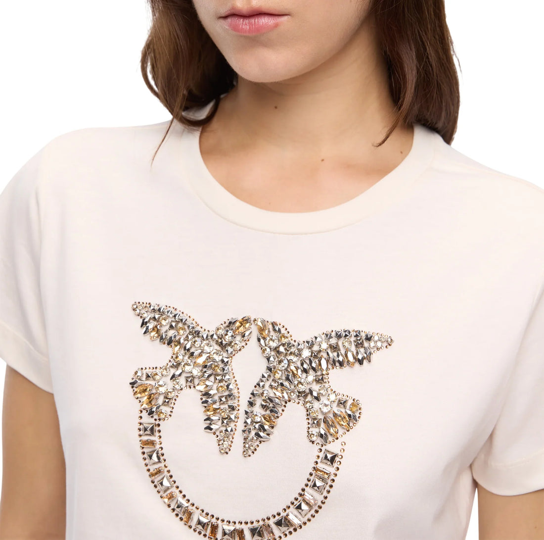 Pinko T-shirt Quentin manica corta con logo Love Birds gioiello marrone